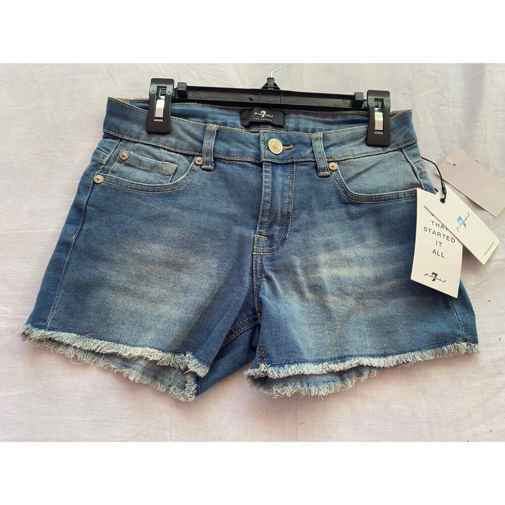 7 For All Mankind Cut Off Denim Jean Shorts Girls  12 Distressed Blue